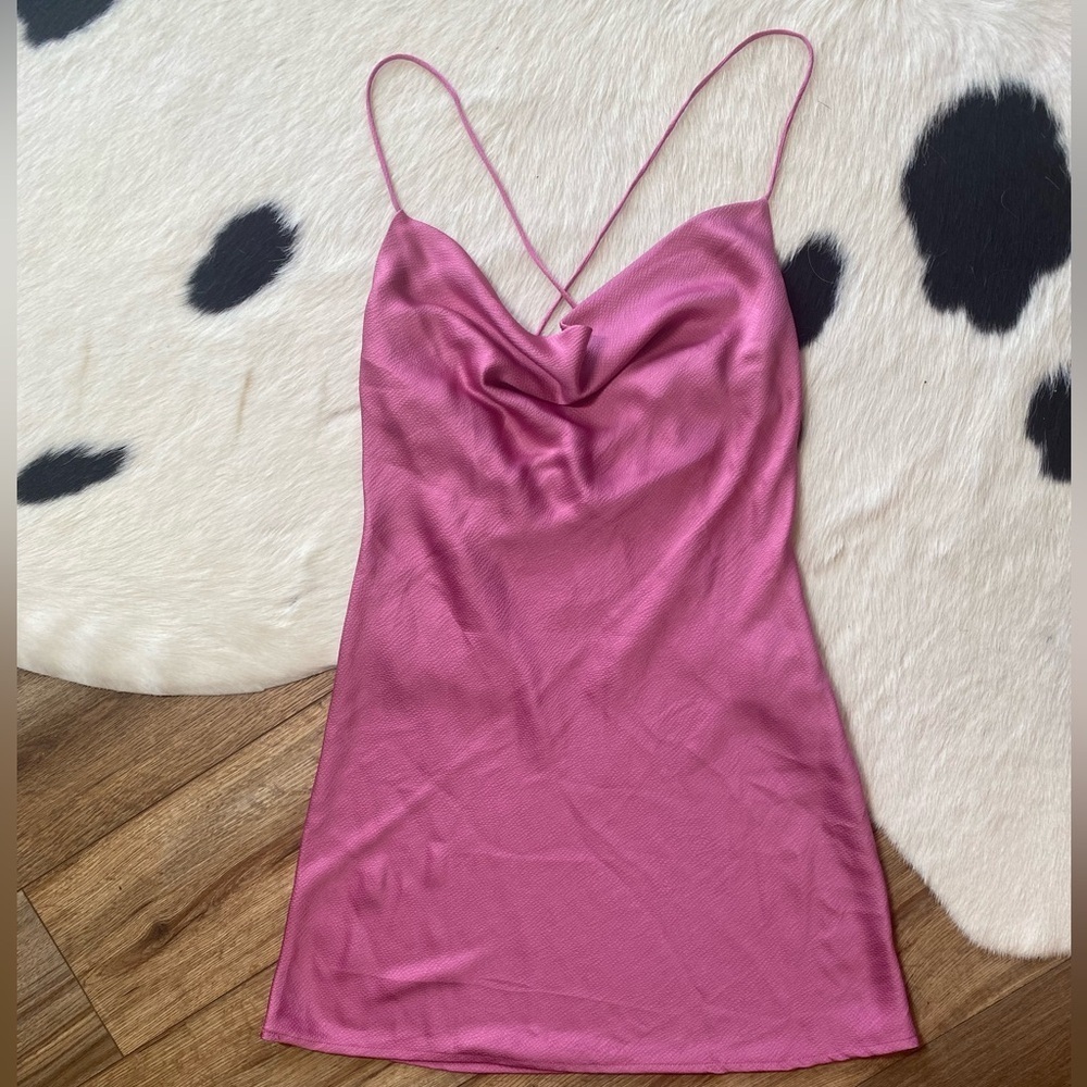 Miss Lola  pink satin cowl neck mini dress